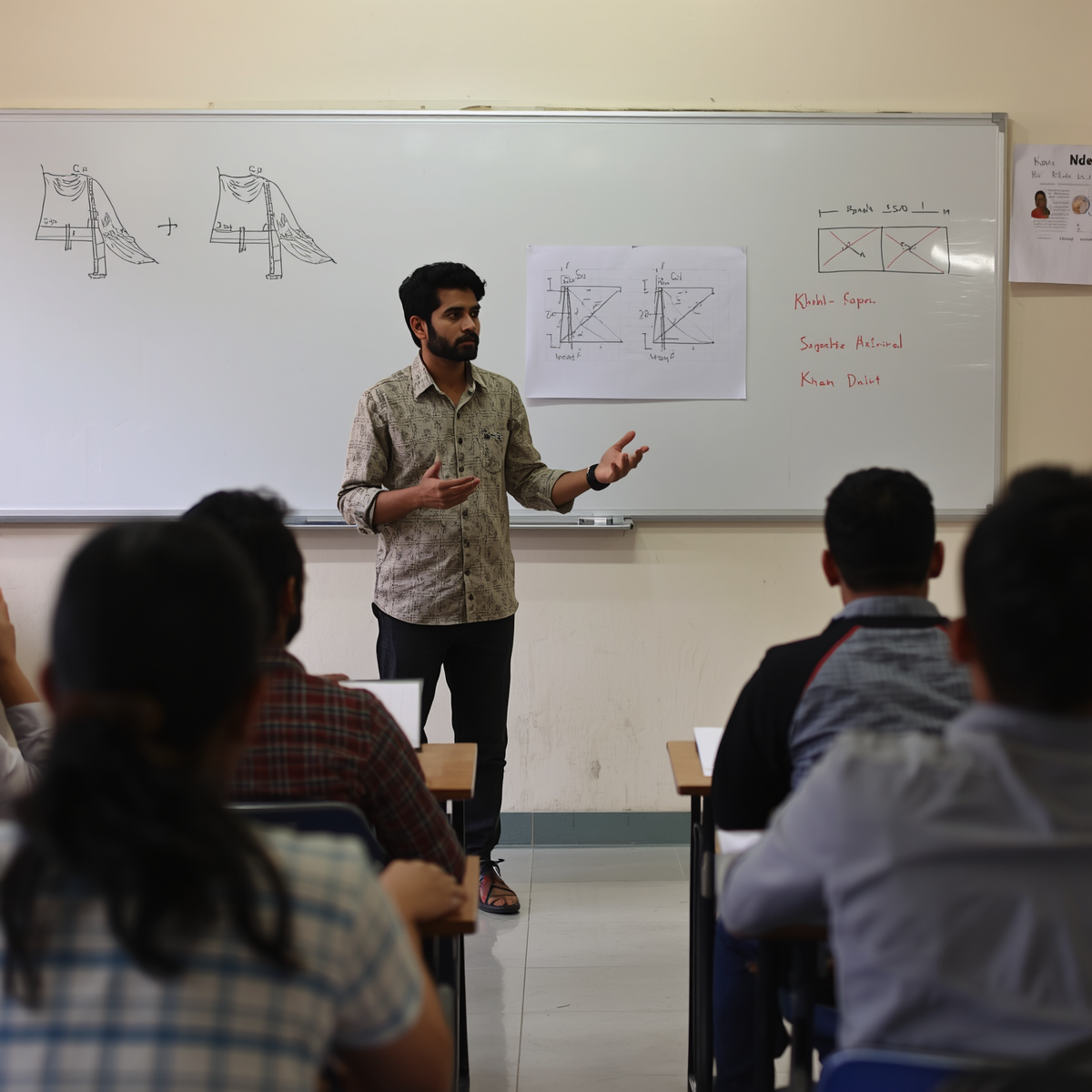 Khan Sir teaching in classroom - whiteboard with notes - students attentively listening Khan Sir teaching in classroom - whiteboard with notes - students attentively listening