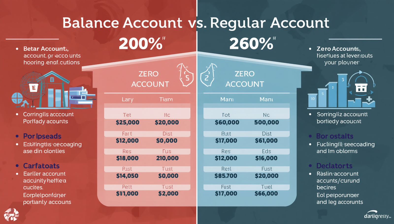 Two columns comparison - Zero Balance vs Regular Account