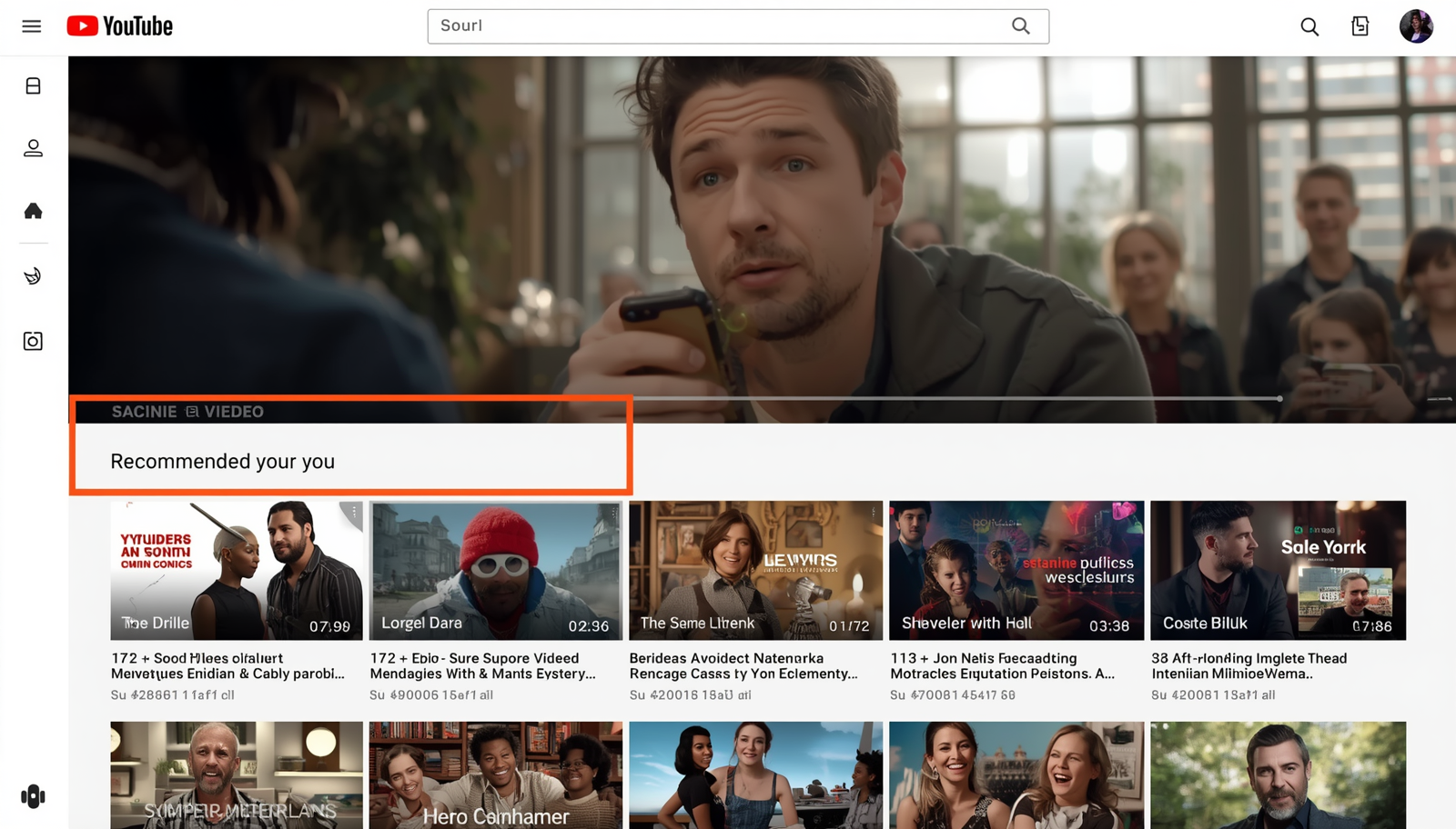 YouTube homepage showing recommended videos - Recommended for you section highlighted YouTube homepage showing recommended videos - Recommended for you section highlighted